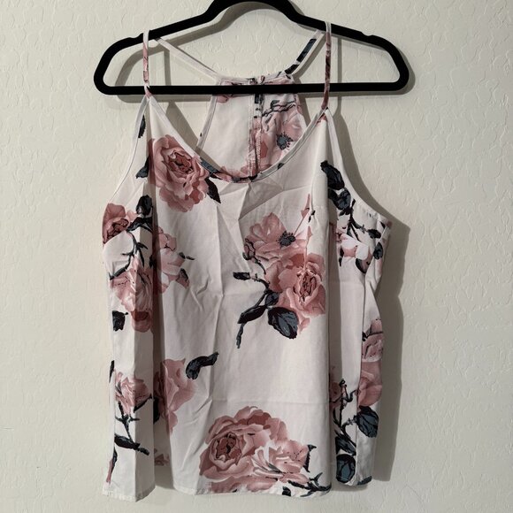 SHEIN Curve Floral Tank Top | Pink Rose Print Strappy Cami | Size 1XL - Picture 1 of 3